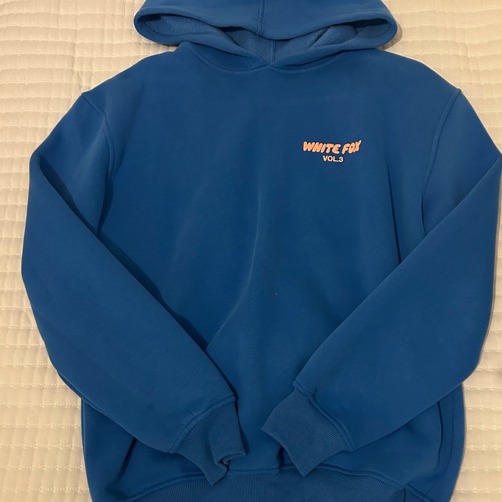White Fox Boutique Blue Hoodie with Peach Accents - Picture 3 of 3
